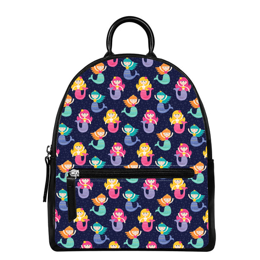 Colorful Mermaid Pattern Print Leather Backpack