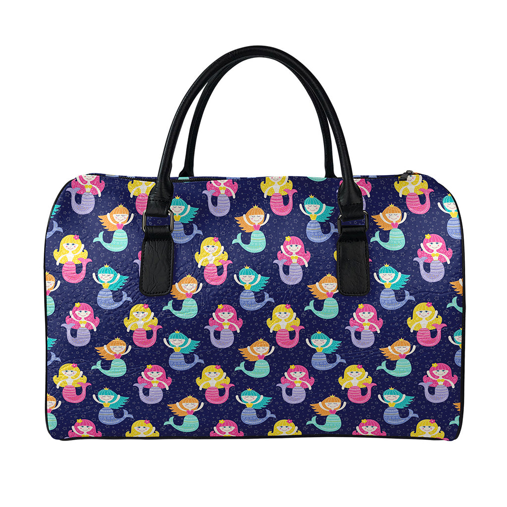 Colorful Mermaid Pattern Print Leather Duffle Bag