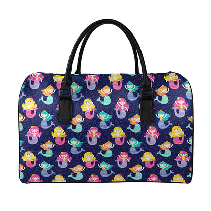 Colorful Mermaid Pattern Print Leather Duffle Bag