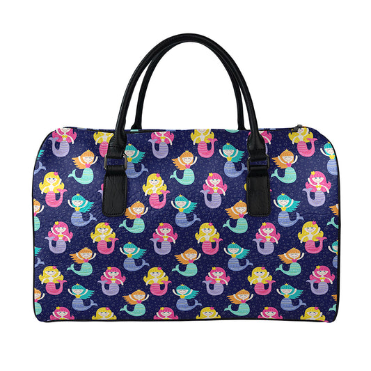 Colorful Mermaid Pattern Print Leather Duffle Bag