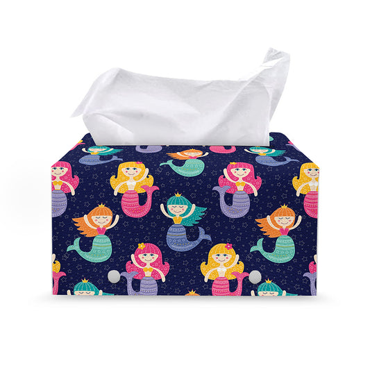 Colorful Mermaid Pattern Print Leather Tissue Box Cover