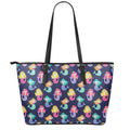 Colorful Mermaid Pattern Print Leather Tote Bag With Zipper