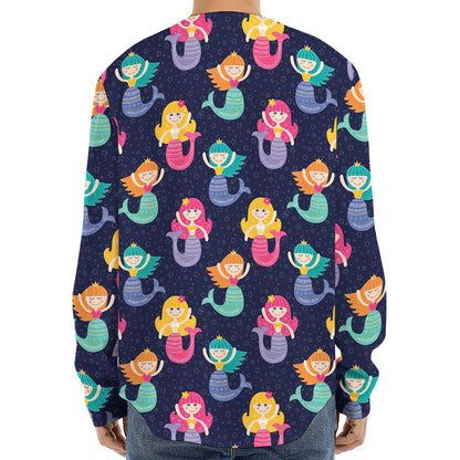 Colorful Mermaid Pattern Print Long Sleeve Baseball Jersey