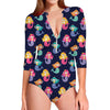 Colorful Mermaid Pattern Print Long Sleeve Swimsuit