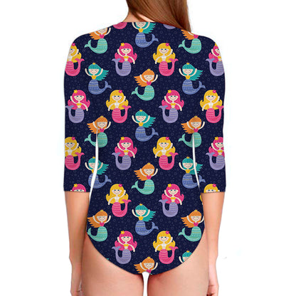 Colorful Mermaid Pattern Print Long Sleeve Swimsuit