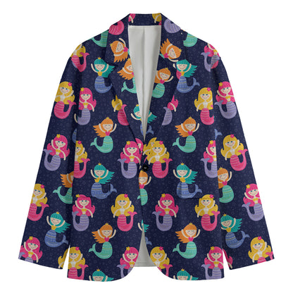 Colorful Mermaid Pattern Print Men's Blazer