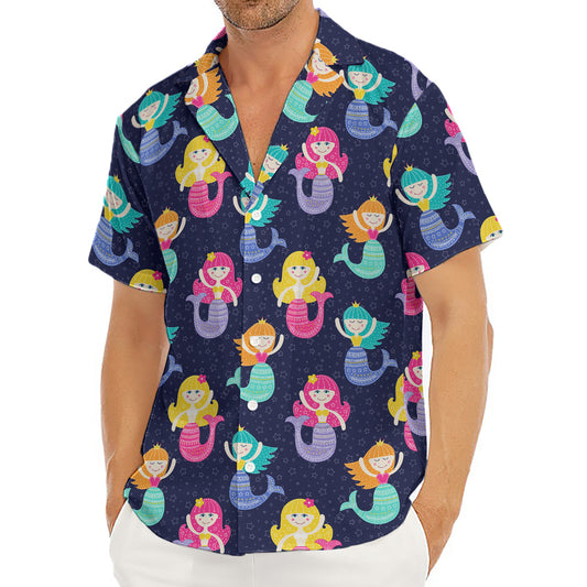 Colorful Mermaid Pattern Print Men's Deep V-Neck Shirt