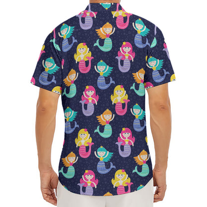 Colorful Mermaid Pattern Print Men's Deep V-Neck Shirt