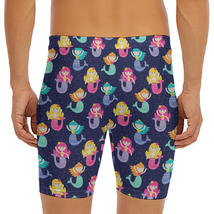Colorful Mermaid Pattern Print Men's Long Boxer Briefs