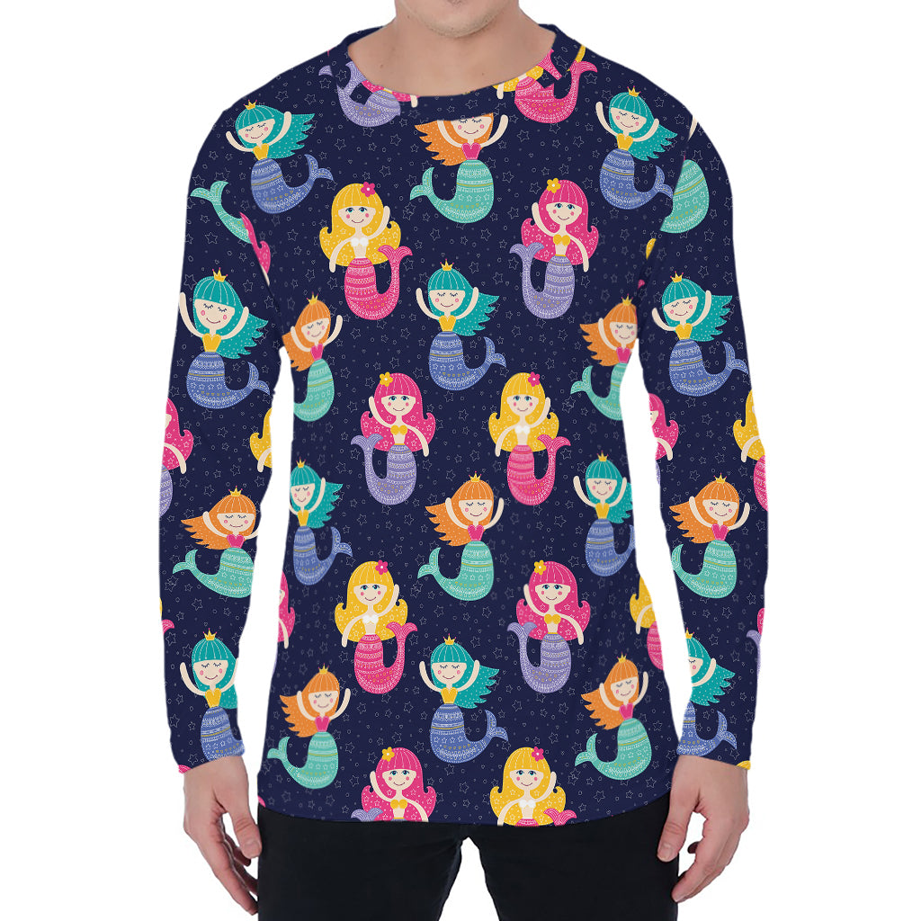 Colorful Mermaid Pattern Print Men's Long Sleeve T-Shirt