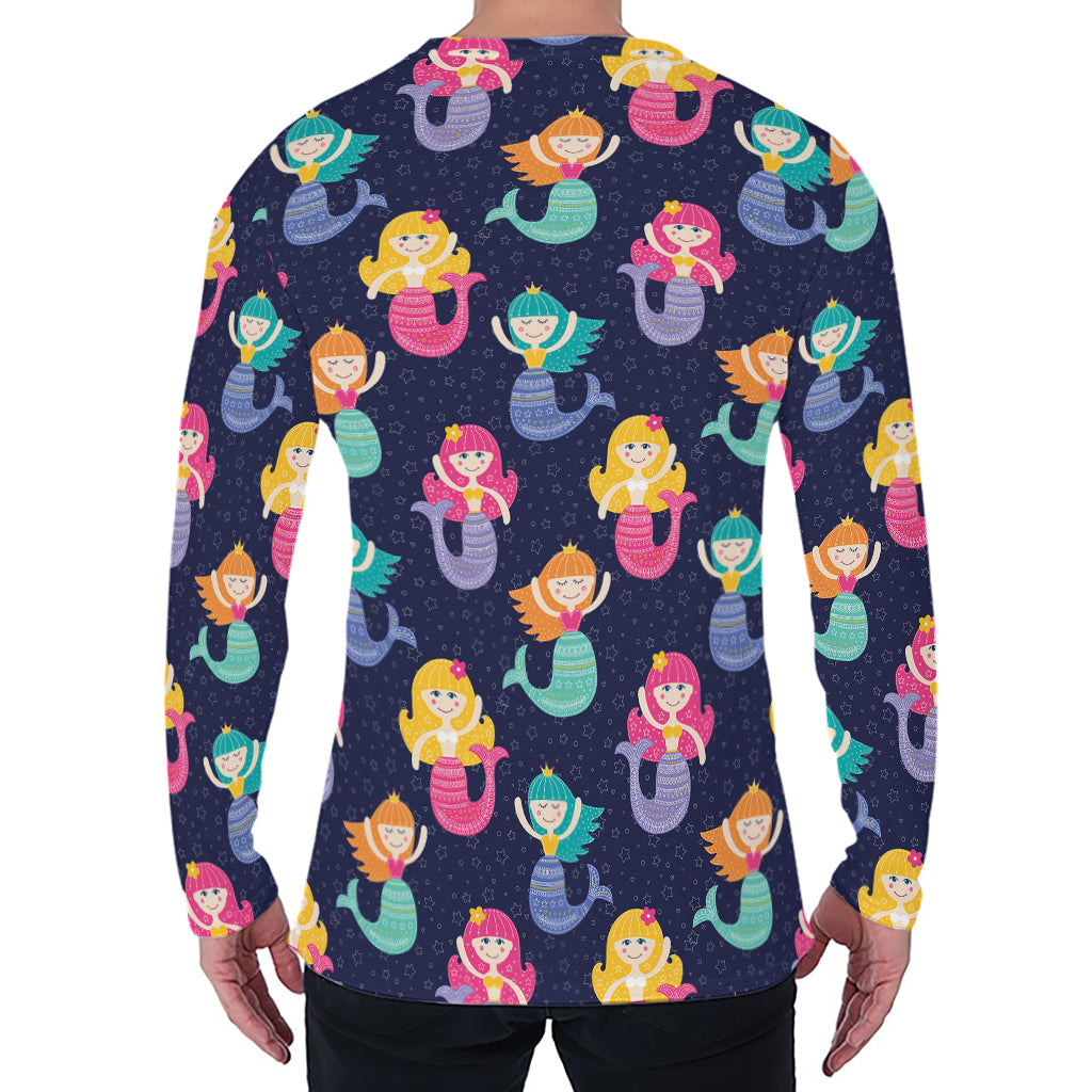 Colorful Mermaid Pattern Print Men's Long Sleeve T-Shirt