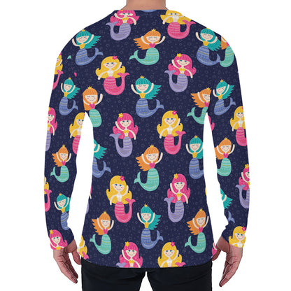 Colorful Mermaid Pattern Print Men's Long Sleeve T-Shirt