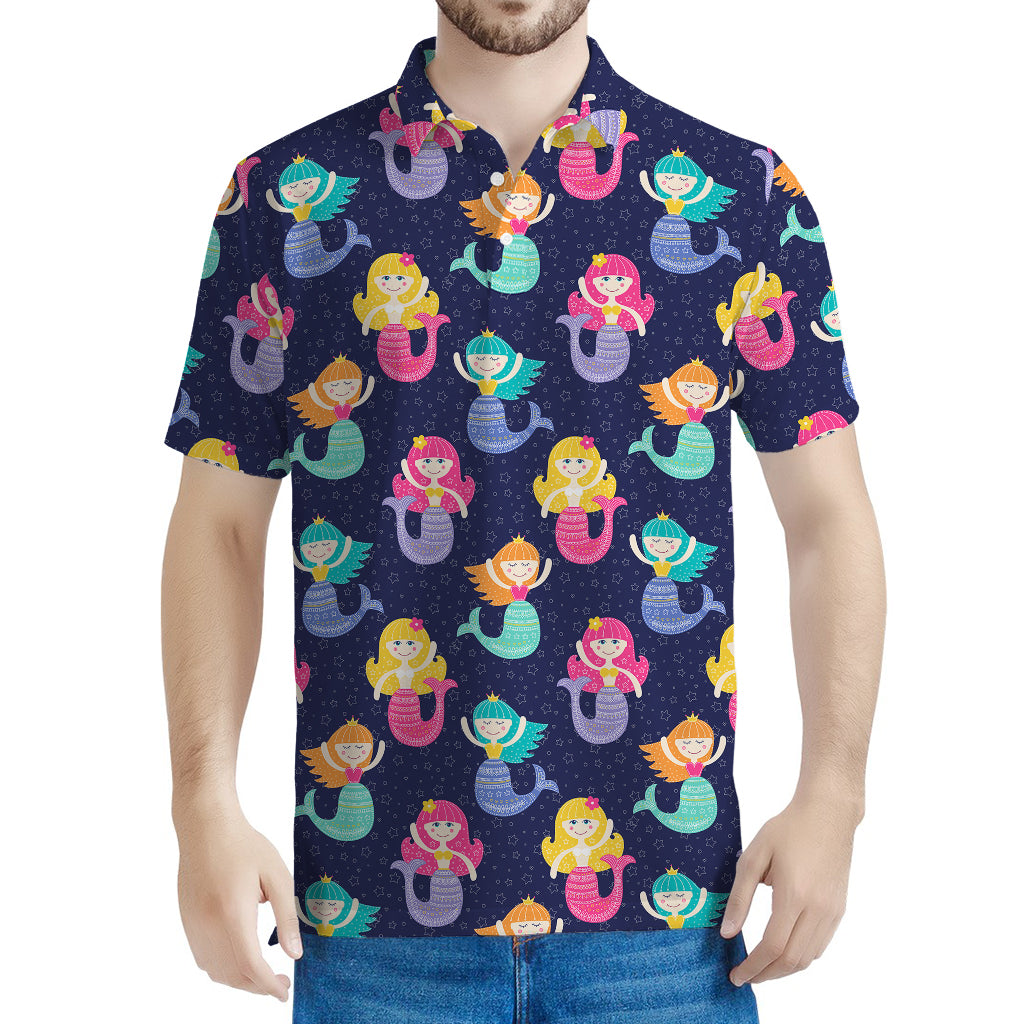 Colorful Mermaid Pattern Print Men's Polo Shirt