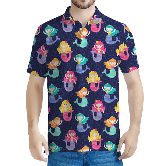 Colorful Mermaid Pattern Print Men's Polo Shirt