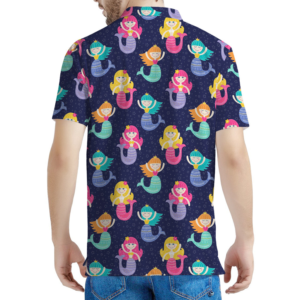 Colorful Mermaid Pattern Print Men's Polo Shirt