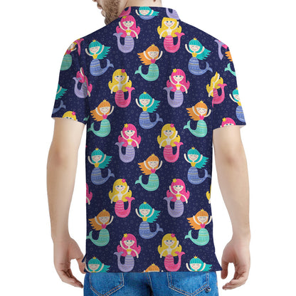 Colorful Mermaid Pattern Print Men's Polo Shirt