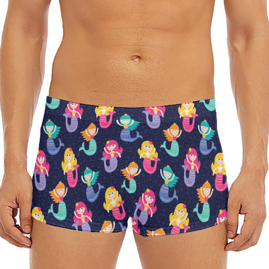 Colorful Mermaid Pattern Print Men's Short Boxer Briefs