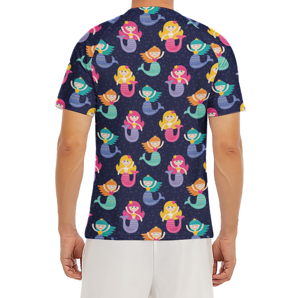 Colorful Mermaid Pattern Print Men's Short Sleeve Rash Guard