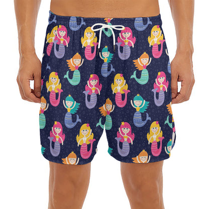 Colorful Mermaid Pattern Print Men's Split Running Shorts