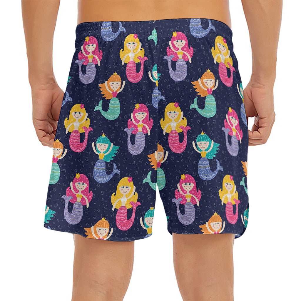 Colorful Mermaid Pattern Print Men's Split Running Shorts
