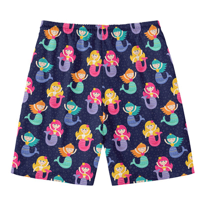 Colorful Mermaid Pattern Print Men's Swim Trunks