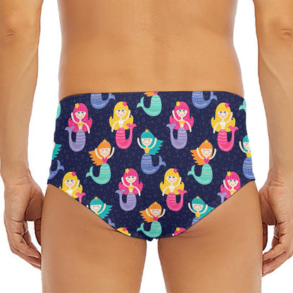 Colorful Mermaid Pattern Print Men's Triangle Swim Briefs
