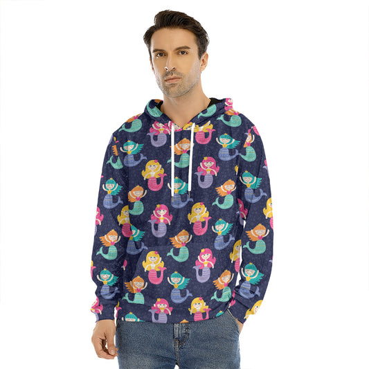 Colorful Mermaid Pattern Print Men's Velvet Pullover Hoodie