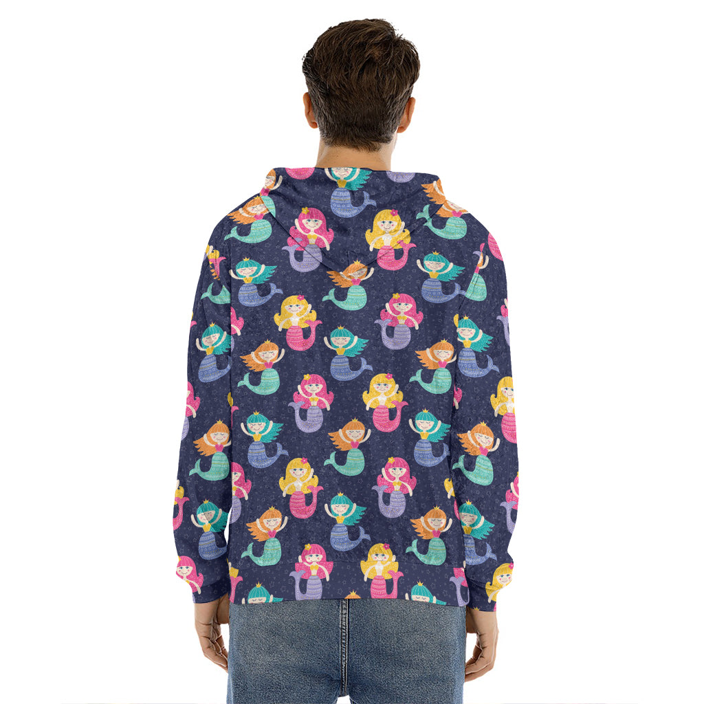 Colorful Mermaid Pattern Print Men's Velvet Pullover Hoodie