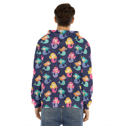 Colorful Mermaid Pattern Print Men's Velvet Pullover Hoodie