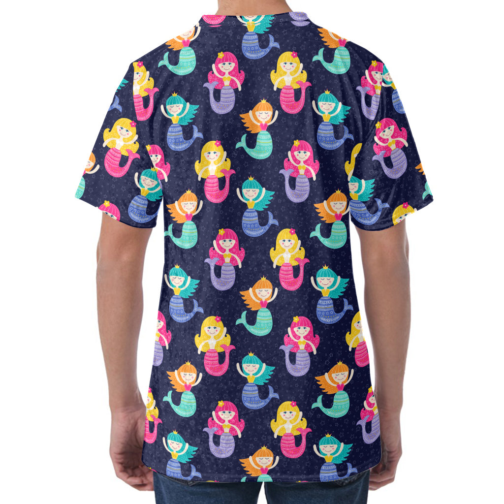 Colorful Mermaid Pattern Print Men's Velvet T-Shirt