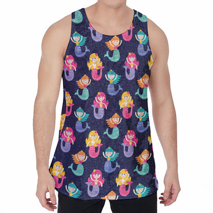 Colorful Mermaid Pattern Print Men's Velvet Tank Top