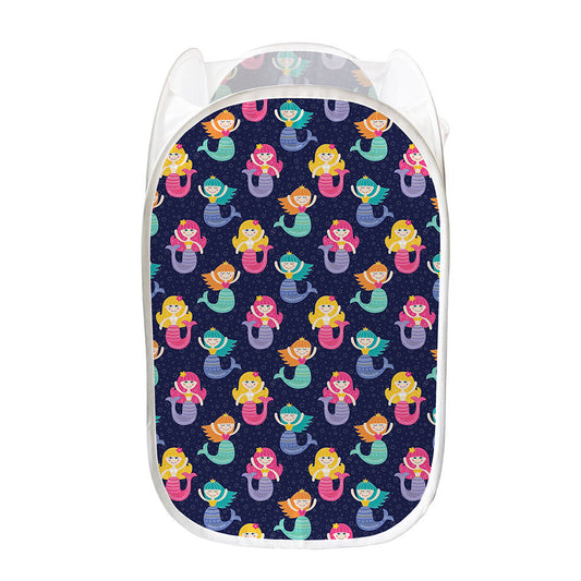 Colorful Mermaid Pattern Print Mesh Laundry Hamper