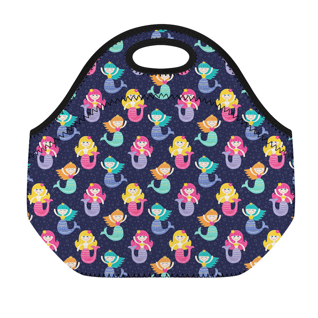 Colorful Mermaid Pattern Print Neoprene Lunch Bag
