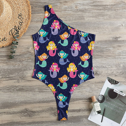 Colorful Mermaid Pattern Print One Shoulder Bodysuit