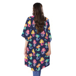 Colorful Mermaid Pattern Print Open Front Beach Cover Up