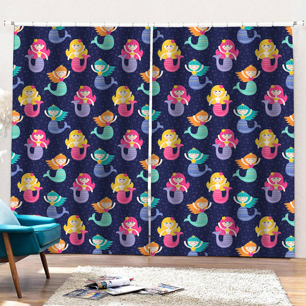 Colorful Mermaid Pattern Print Pencil Pleat Curtains