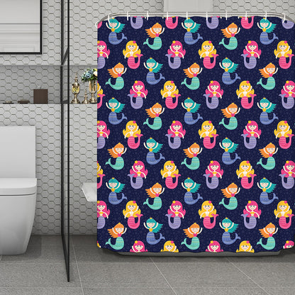 Colorful Mermaid Pattern Print Polyester Shower Curtain