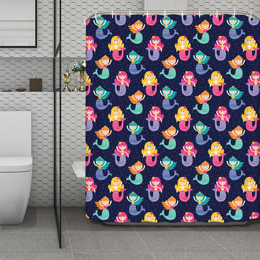 Colorful Mermaid Pattern Print Polyester Shower Curtain