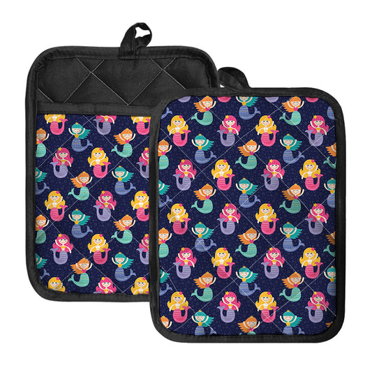 Colorful Mermaid Pattern Print Pot Holders With Pocket