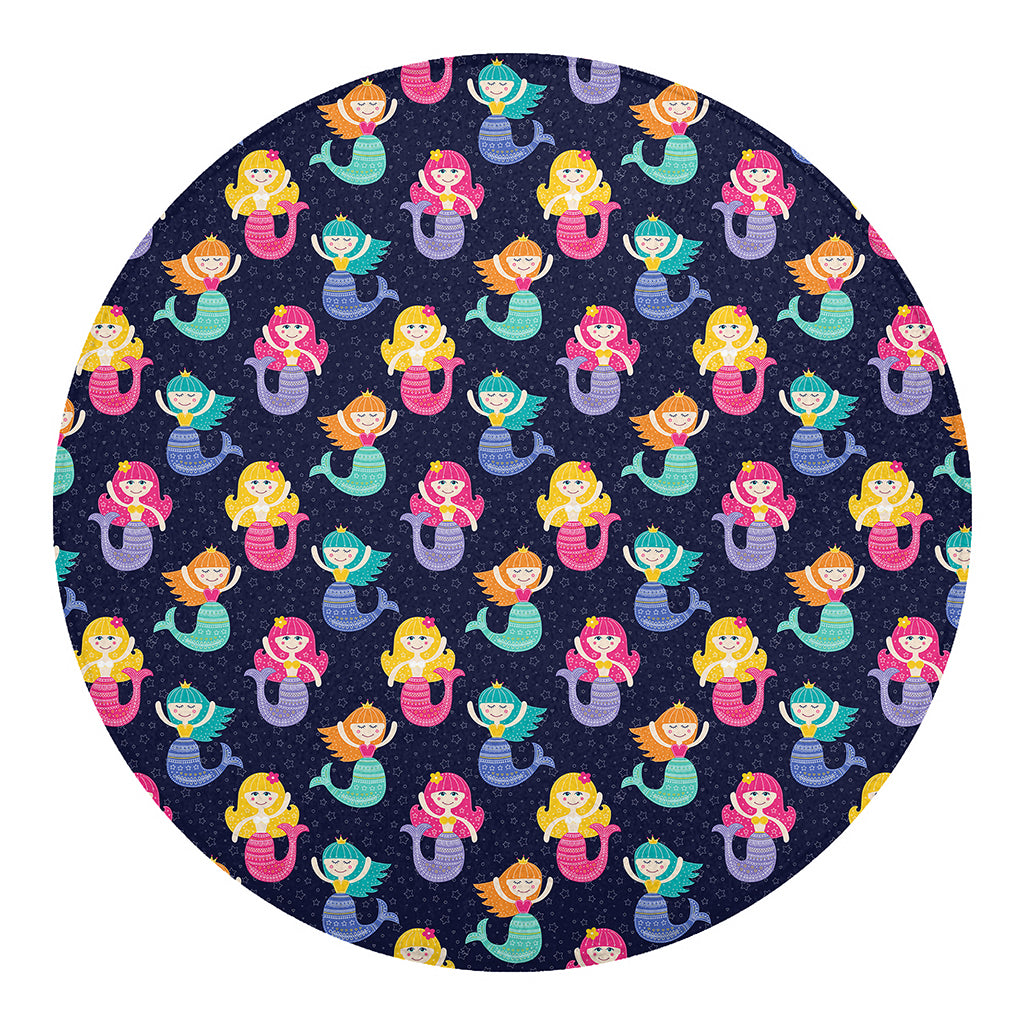 Colorful Mermaid Pattern Print Round Blanket