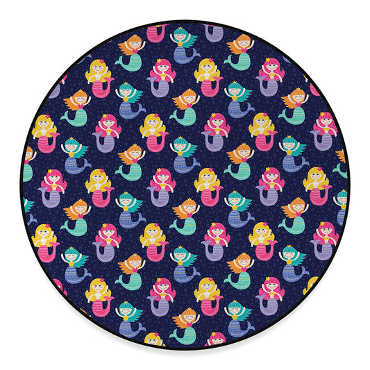 Colorful Mermaid Pattern Print Round Floor Mat