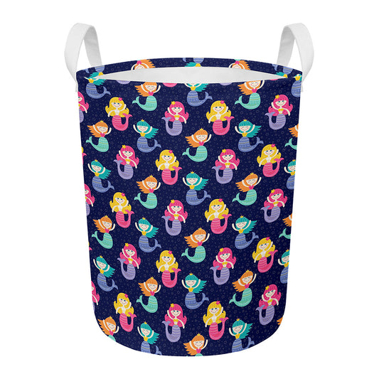 Colorful Mermaid Pattern Print Round Laundry Basket