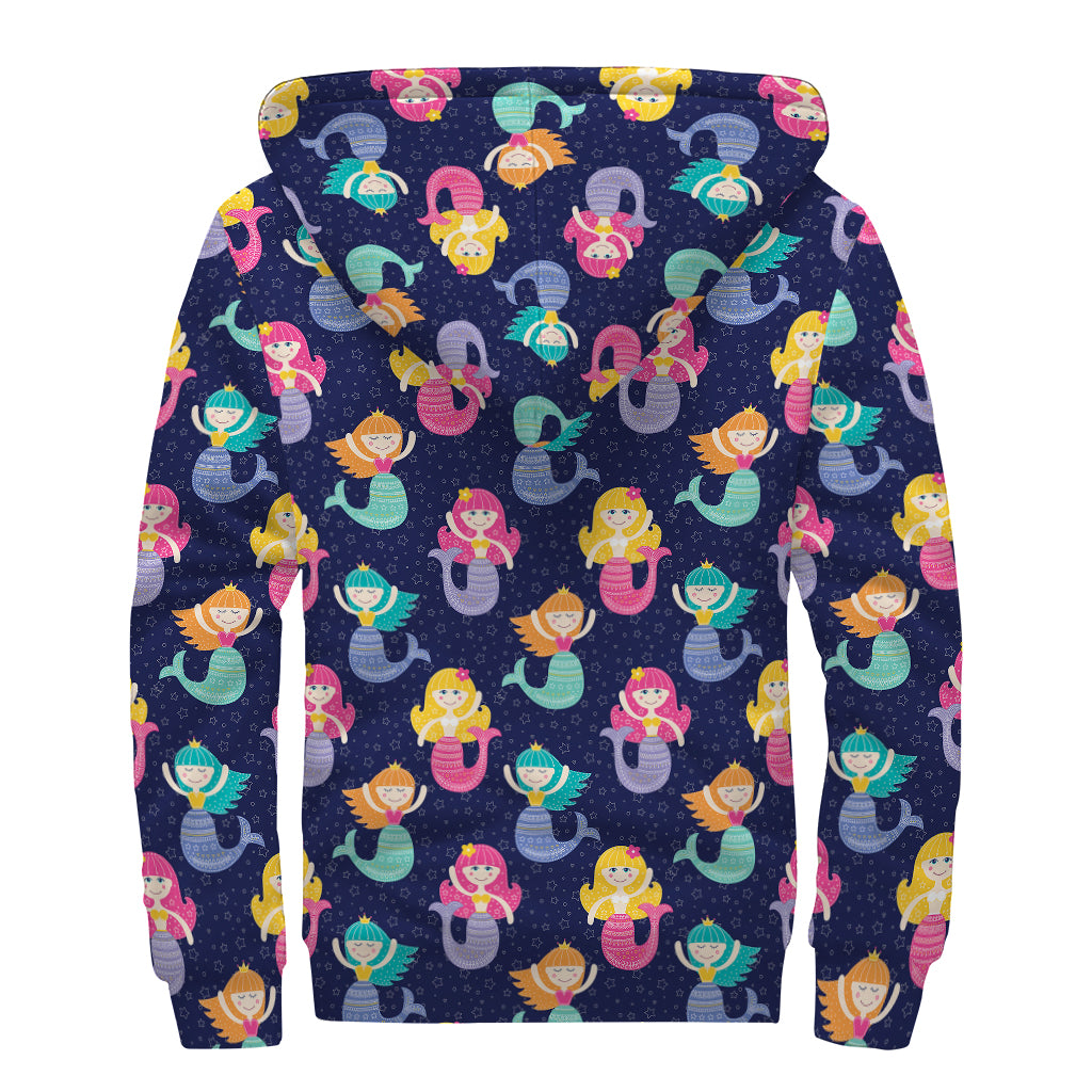 Colorful Mermaid Pattern Print Sherpa Lined Zip Up Hoodie