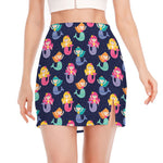 Colorful Mermaid Pattern Print Side Slit Mini Skirt