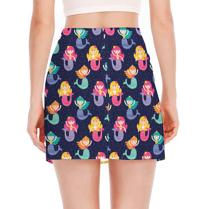 Colorful Mermaid Pattern Print Side Slit Mini Skirt