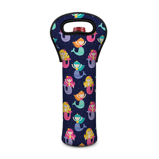 Colorful Mermaid Pattern Print Single Neoprene Wine Tote