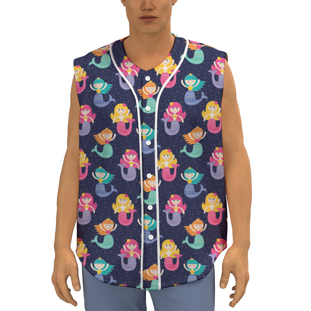Colorful Mermaid Pattern Print Sleeveless Baseball Jersey
