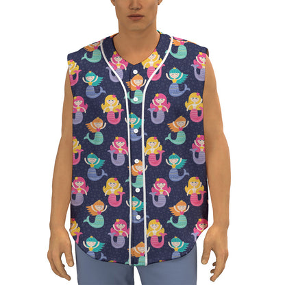 Colorful Mermaid Pattern Print Sleeveless Baseball Jersey