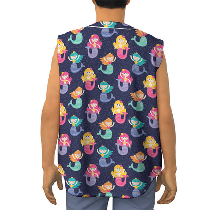 Colorful Mermaid Pattern Print Sleeveless Baseball Jersey