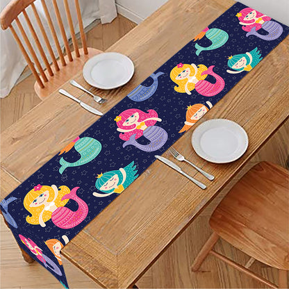 Colorful Mermaid Pattern Print Table Runner